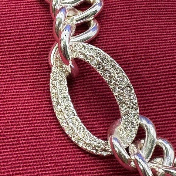 SAQ Set: Silver-Tone Chain Link w/ Crystal Choker Necklace & Post Dangle Earring - Picture 2 of 13